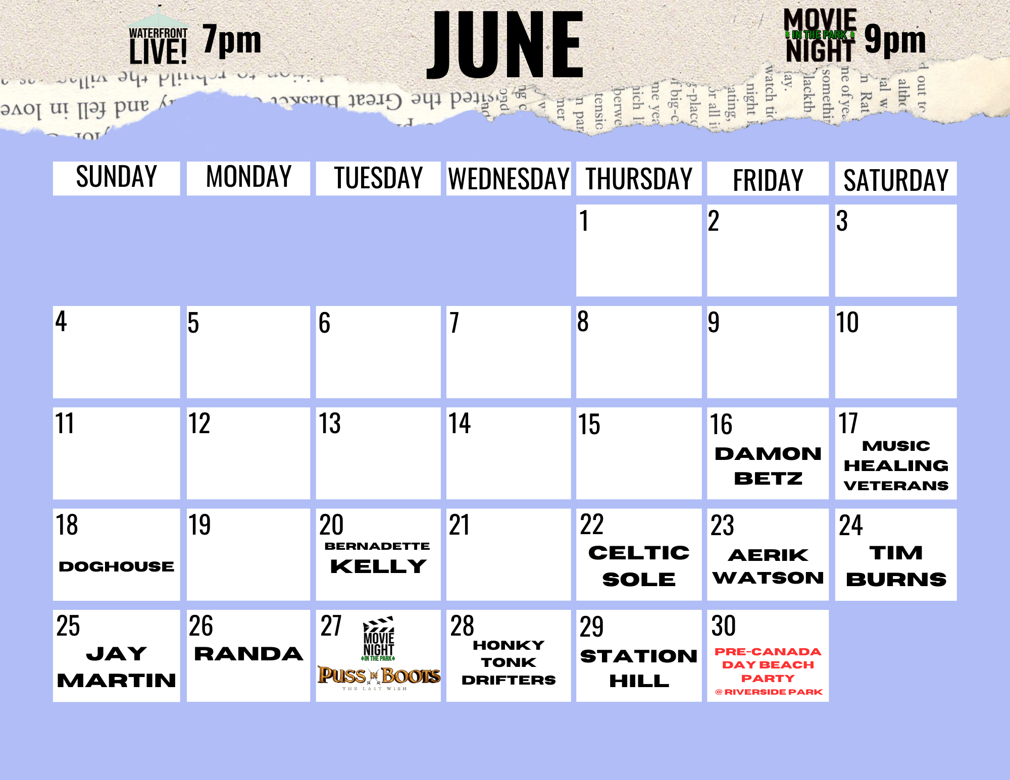June Waterfront Live Schedule