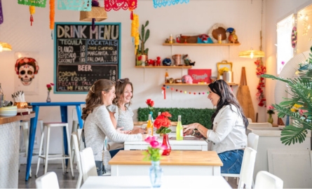 A group of women dining at a Mexican restaurant.