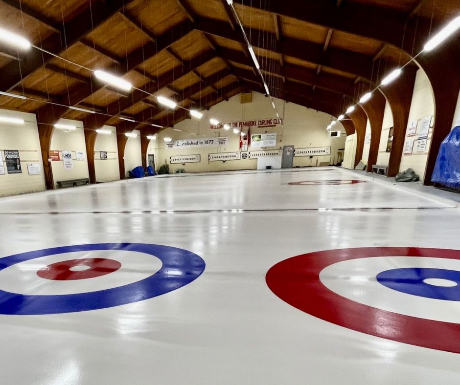 The inside of a curling rink.