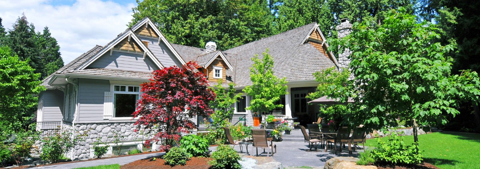 A front yard with trees.