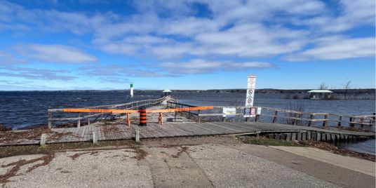 A barricaded boardwalk.