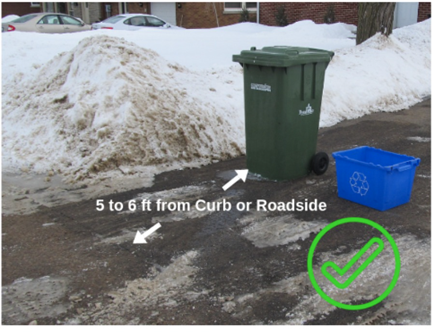 waste collection bins set five feet back in a driveway