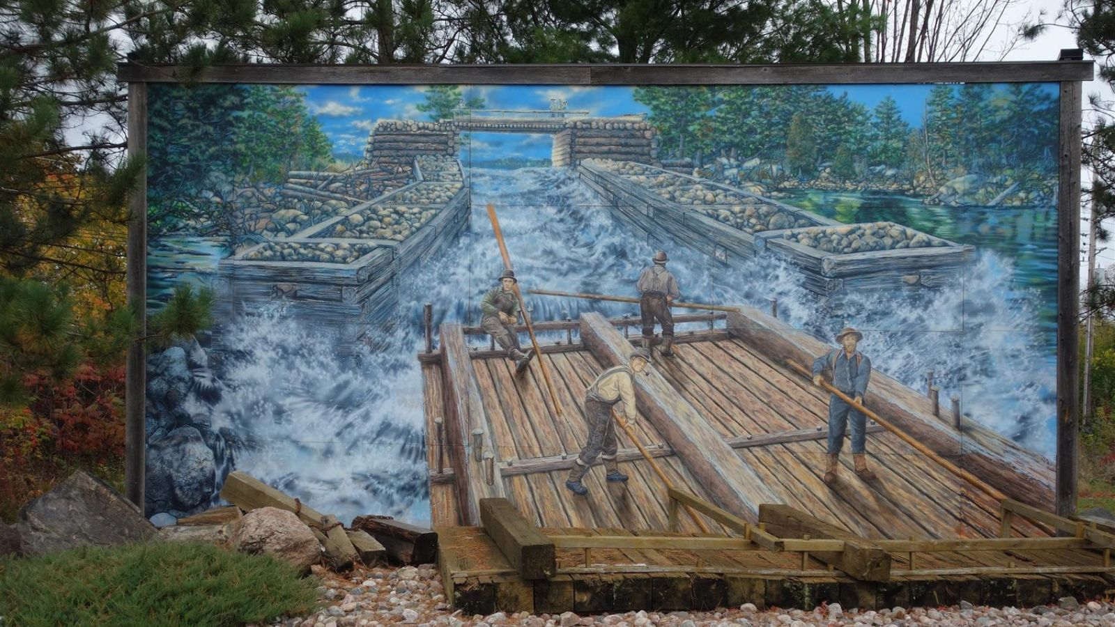 Photo of the Timber Raft mural.