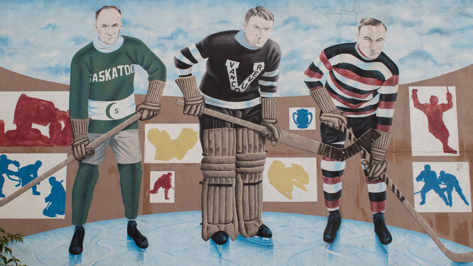 Photo of the Hockey Players mural.