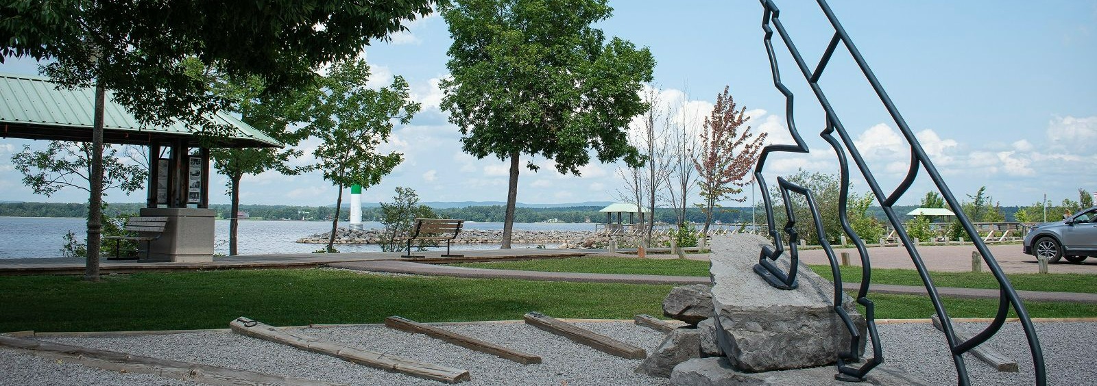 Portage sundial overlooking Ottawa River at Pembroke Waterfront.