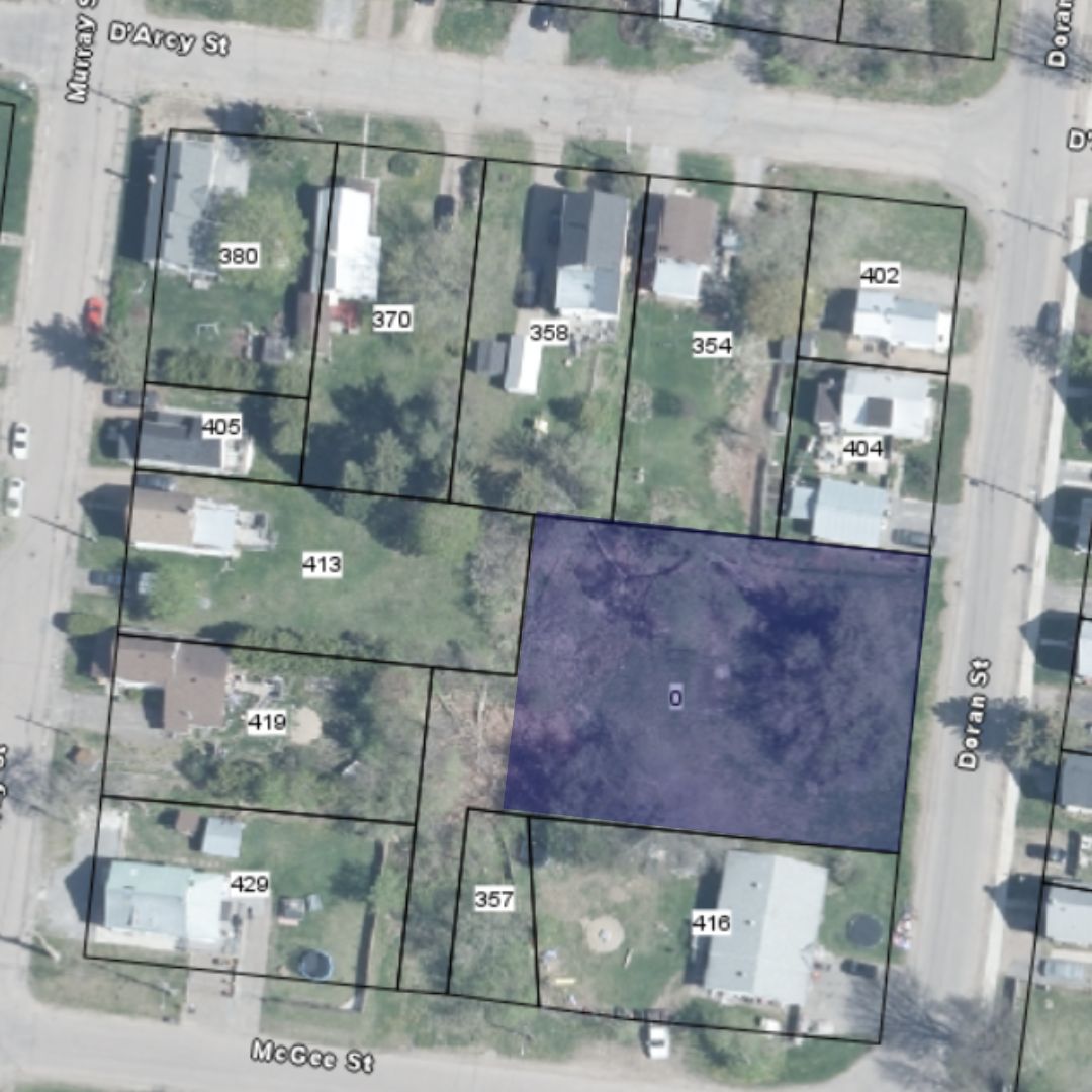 Doran Street Aerial map highlighting the property available for sale.